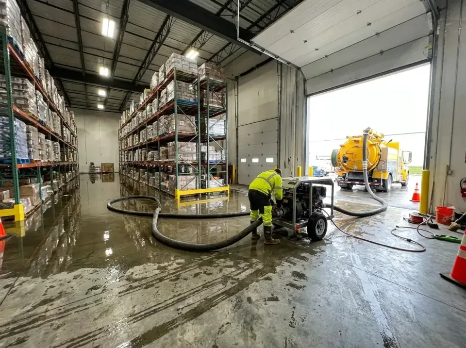 warehouse-burst-pipe-water-ext-010 warehouse-burst-pipe-water-ext-010 — before and after result, Water Damage Restoration & Carpet Care in United States